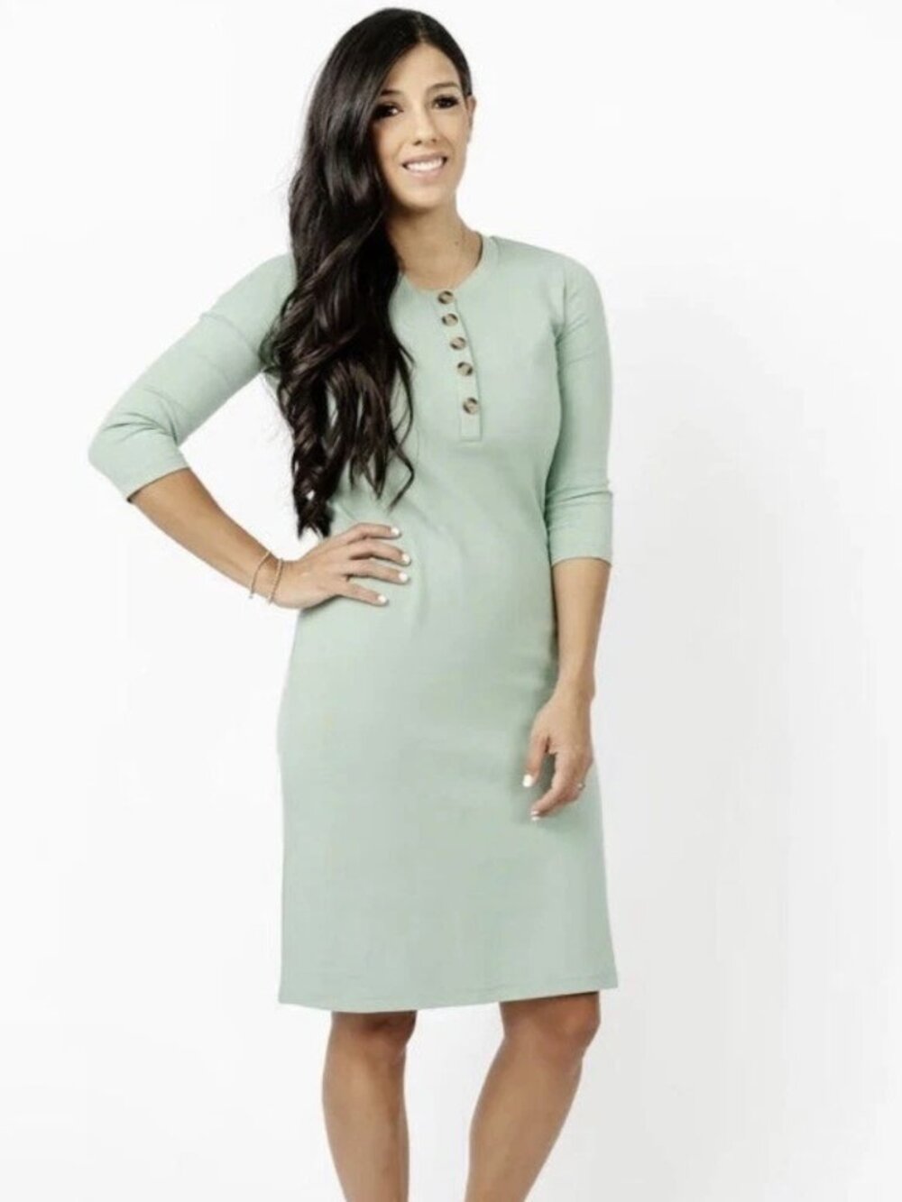 LOU LOU & Company Every Day Nursing Maternity Dress Small Seafoam Green USA